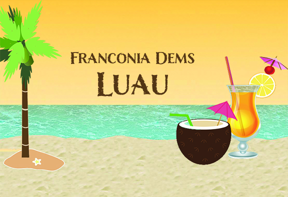 Franconia Dems Luau with tropical tree and drinks